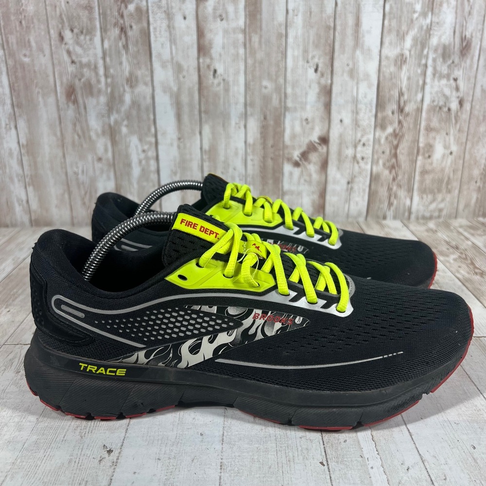 Brooks Trace Fire Dept Men Running Shoes Black Yellow 1103881D011 Size 10.5